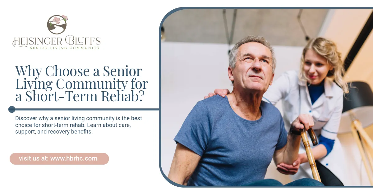A nurse is helping a senior living resident in short-term rehab