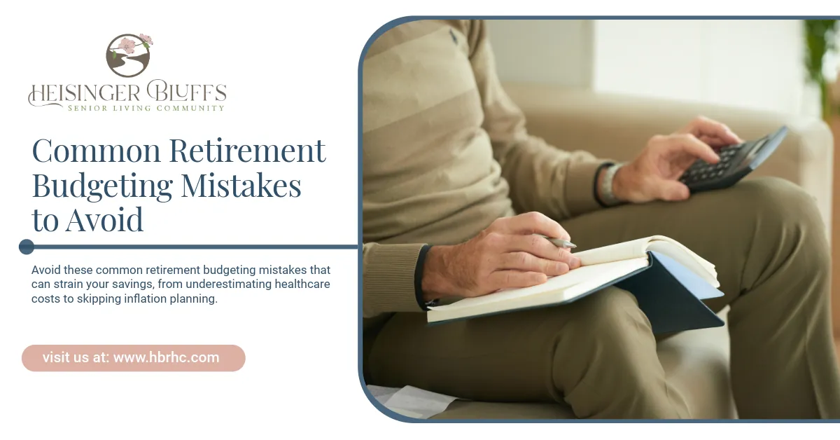 An elderly man holding a notebook, a pen, and a calculator, doing retirement budgeting