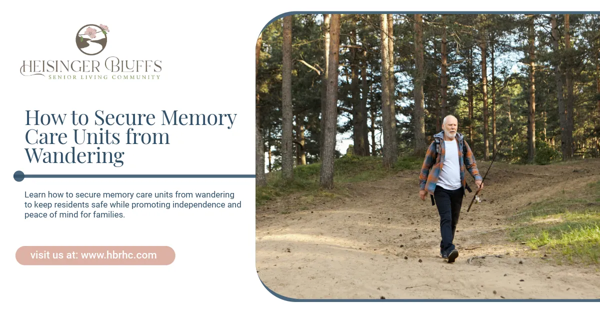 A memory care resident wandering alone outdoors