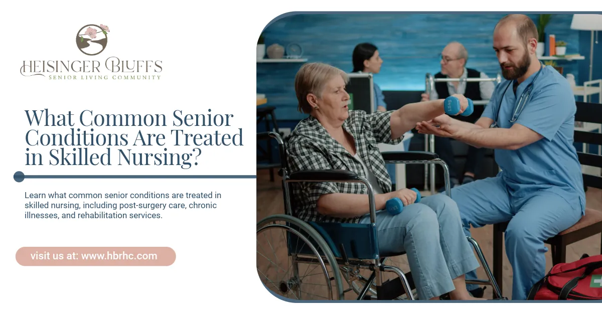 An elderly woman in a wheelchair has her arm examined by a male nurse, in a care setting.