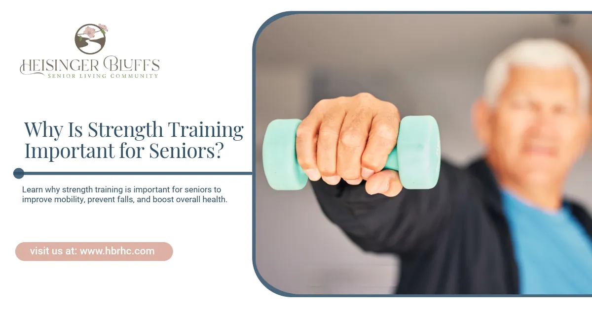 Senior holding a light blue dumbbell