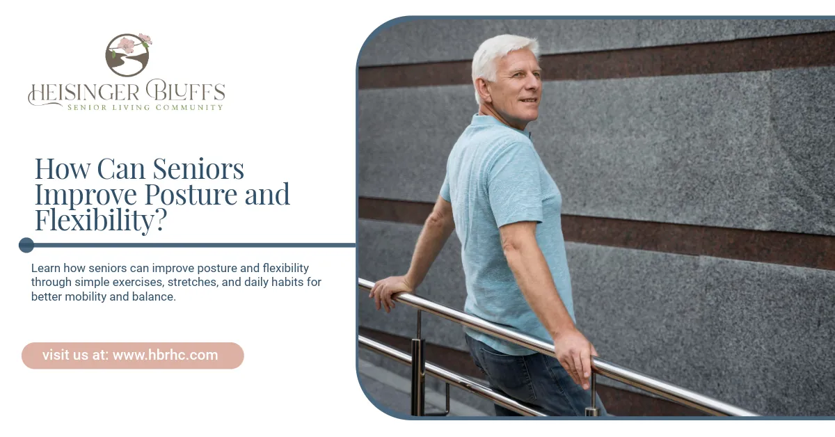 An elderly man standing straight by a handrail outdoors