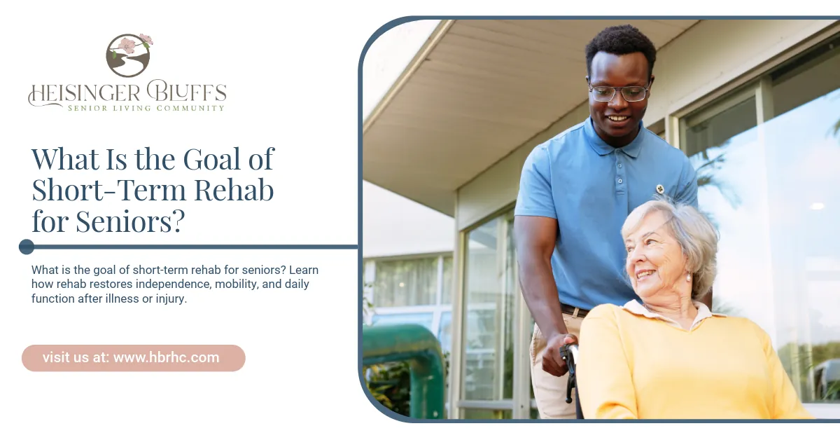 A caregiver pushing an elderly woman in a wheelchair outdoors.