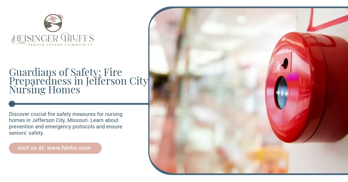 A red fire alarm hanging from the ceiling in a nursing home .