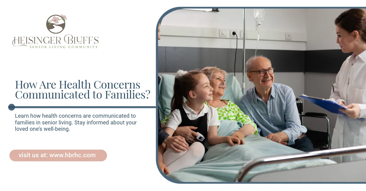 A nurse is talking to the family of a senior living resident