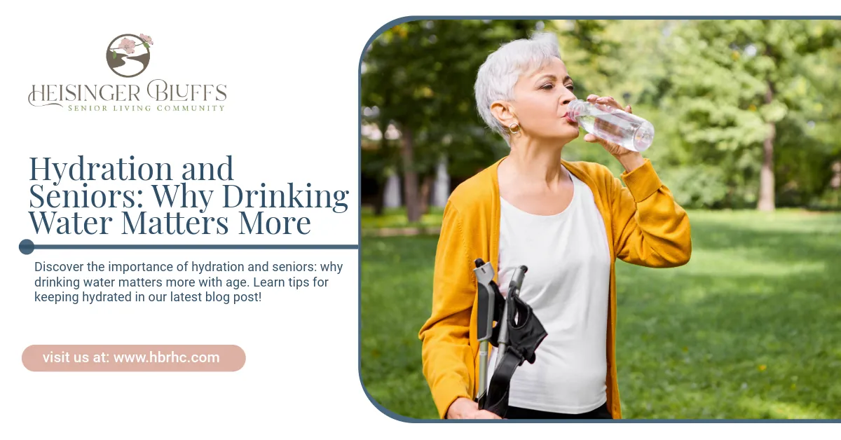 An older woman is drinking water from a bottle in a park.