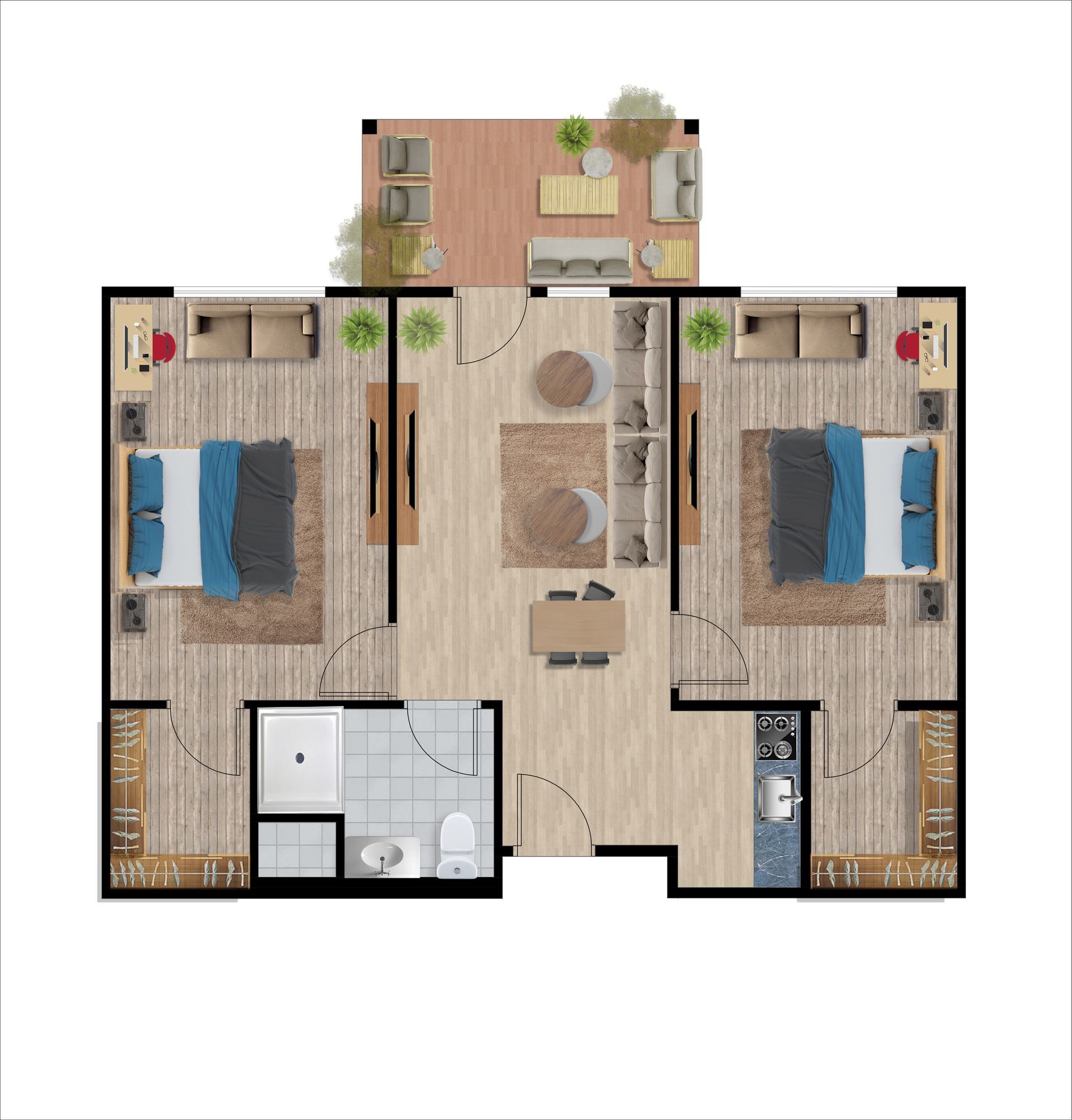 Riverview Two Bedroom floor plan at Heisinger Bluffs