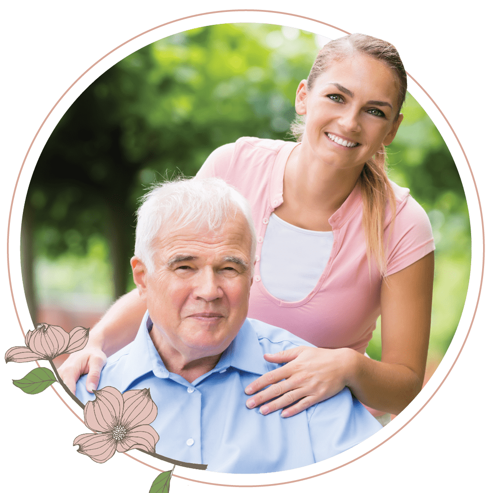 Happy senior with a caregiver at Heisinger Bluffs