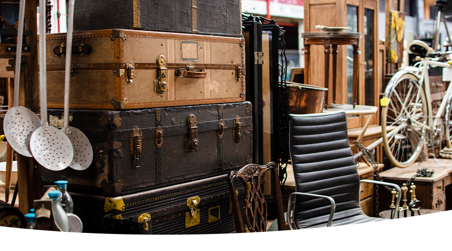 Vintage trunks and collectibles at Yellow Moon Antique Mall