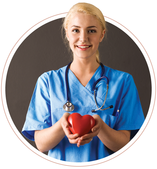 Nurse holding a heart at Heisinger Bluffs