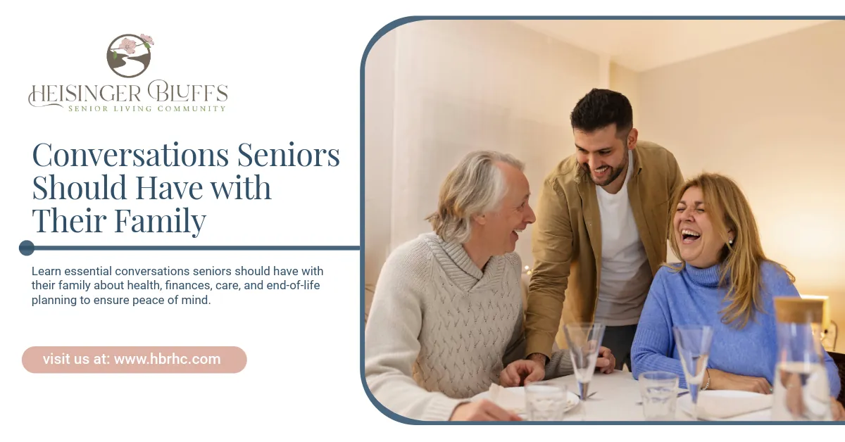 A senior happily talking with his family.