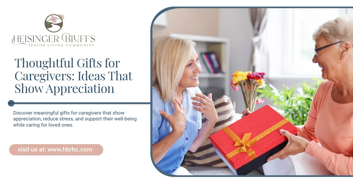 A senior giving a gift to her caregiver