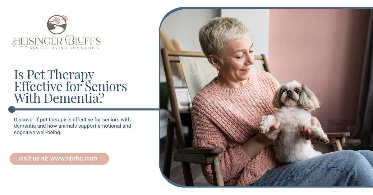 Senior woman with dog, smiling, in a rocking chair. 