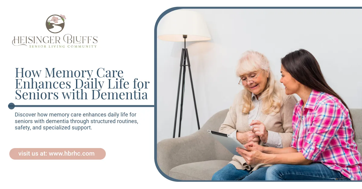 A woman is talking to a dementia patient in a memory care facility