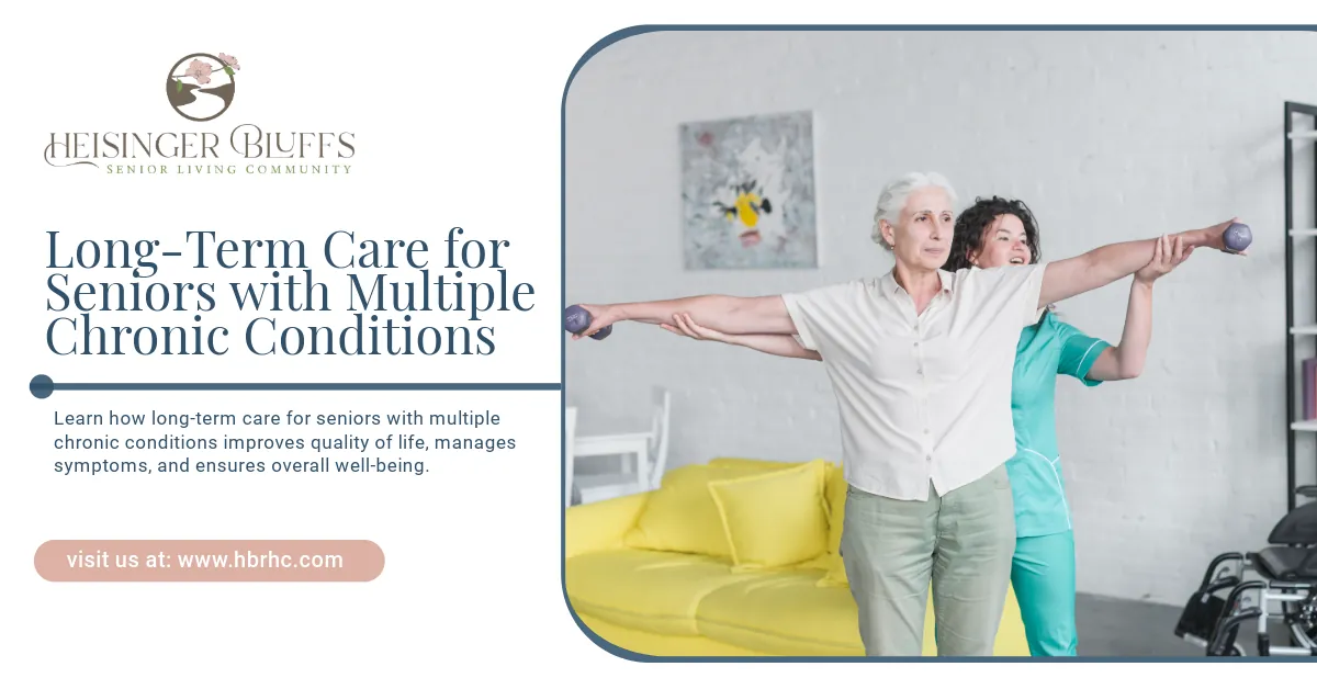 A caregiver helping an elderly lift some dumbbells 