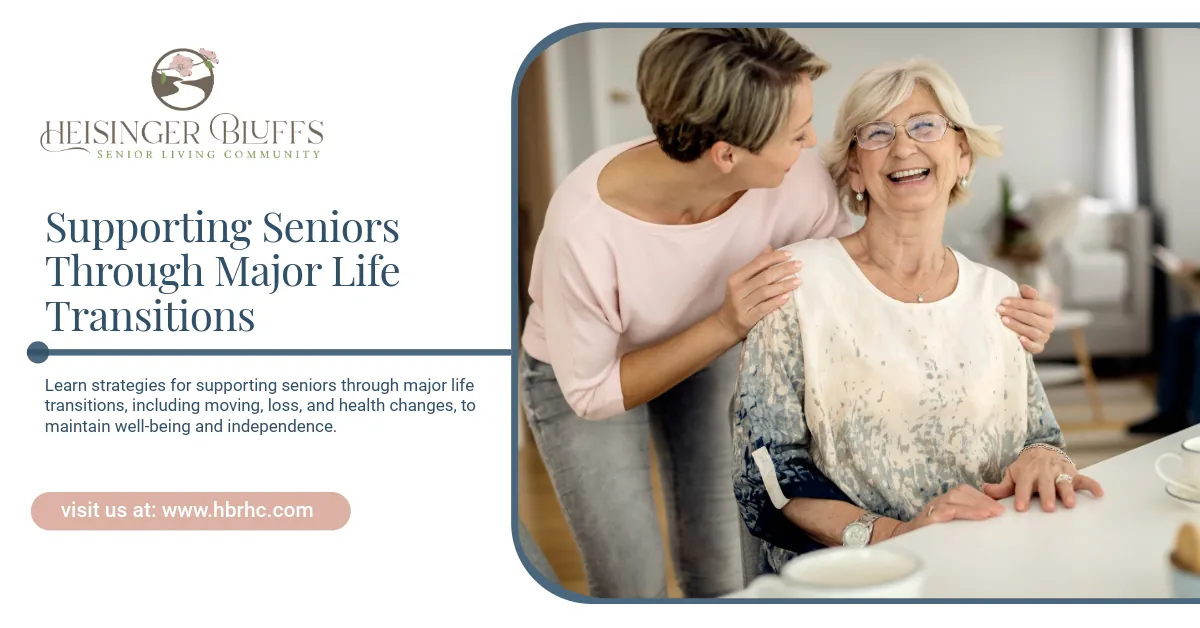 A woman is embracing her senior mother, showing support as he rmother goes throgha  major life transition