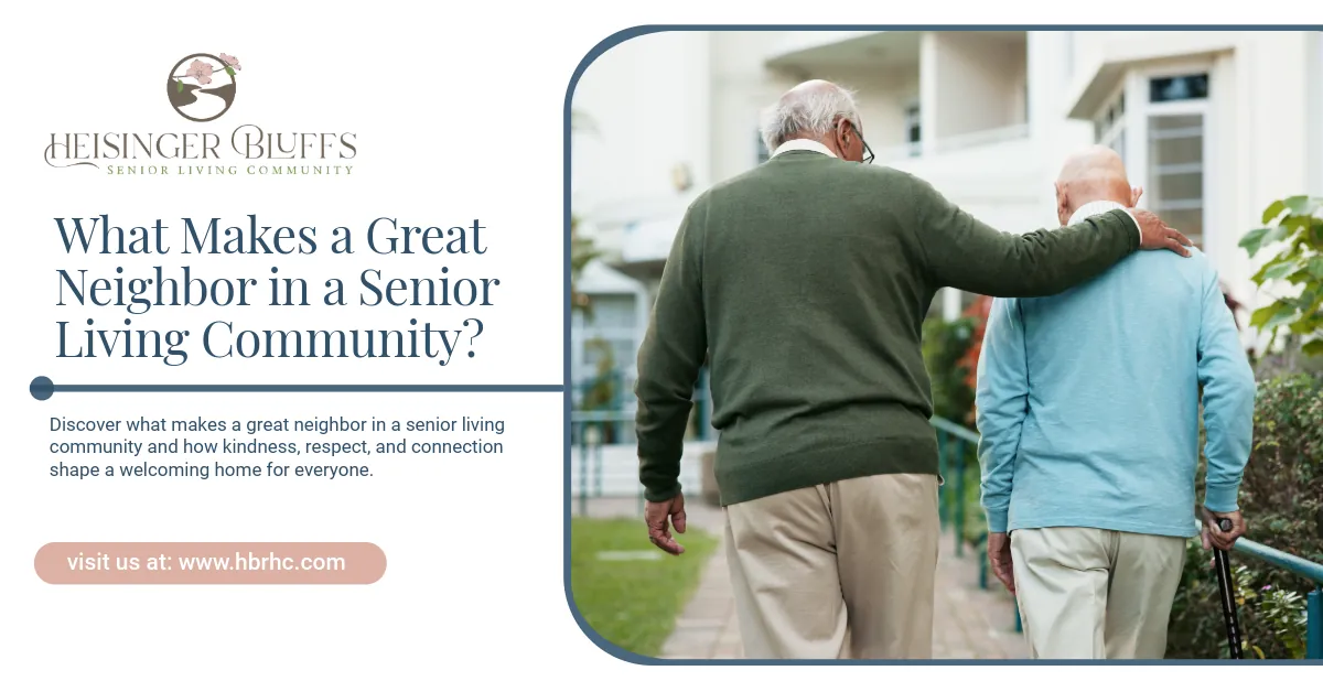 Two  neighbors in a senior living community walking together